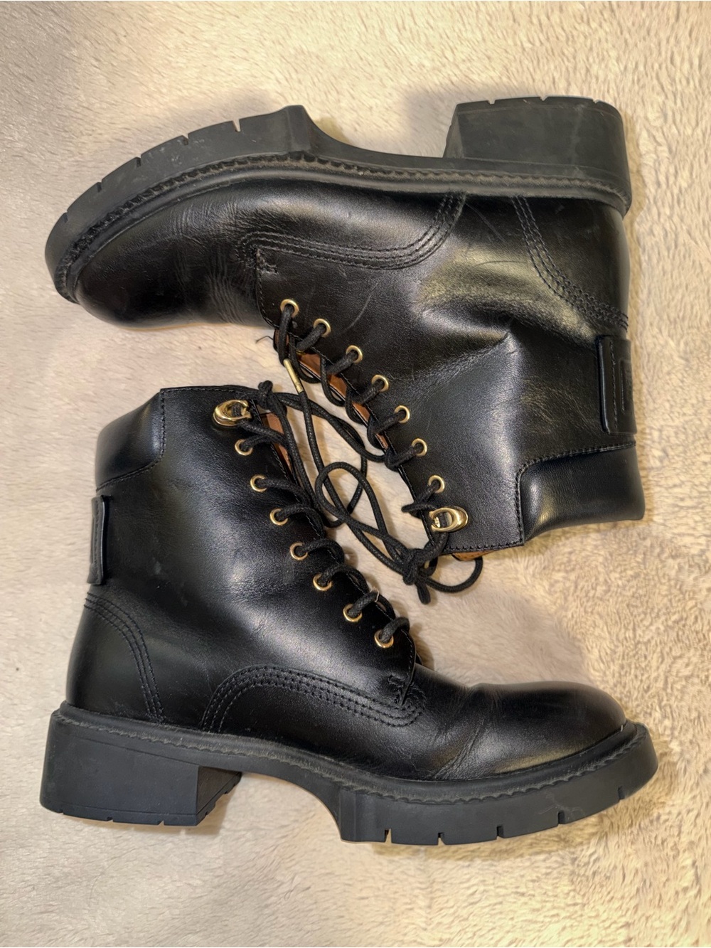 Coach Black Leather Lorimer Combat Boots 6